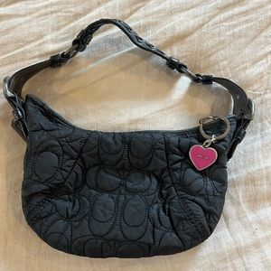 Vintage Coach Mini Nylon Shoulder Bag with Laced Strap w/ Vintage Heart Keychain